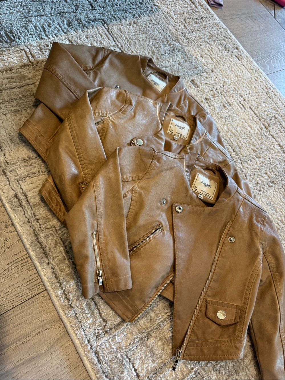 Mayoral Brown Tan Faux Leather Kids Biker Jacket
